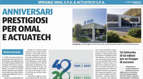 Il "Giornale di Brescia" di oggi celebra il compleanno di ACTUATECH 
